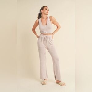 Soft-brushed Pink Hacci knit tank and wide leg pants